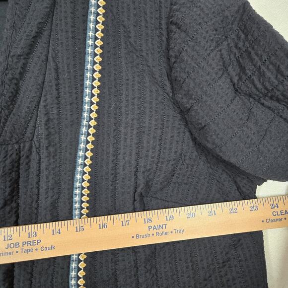 J Jill Pure Jill Seersucker Jacket Blazer XL TALL Black Open Front Embroidered - Picture 13 of 16